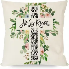 He is Risen Easter Pillow Covers 18x18 Greenery Cross Easter Decorations Outdoor Farmhouse Pillows Decorative Throw Pillows Cases