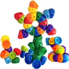 Snap n Twist Building Toys -Wocky Blocks- 80 Pieces STEM Snap Cubes - Manipulatives for Elementary School & Preschool - Tactile Sensory Toys for Boys & Girls,Stem Toys for 3 Year Old.