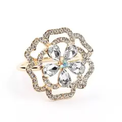 4 Gold Rose Flower Metal Dinner NAPKIN RINGS Rhinestones Party Event Decorations