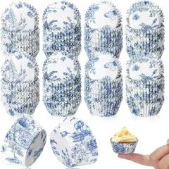 800 Pcs Blue and White Flower Cupcake Liners Flower Cupcake Wrappers Grease Proof Blue Muffin Liners Disposable Cupcake Papers Baking Cups for Baking Weddings Party (1.38 x 0.79 inch)