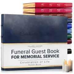 Gallery Leather Guest Book Funeral, Celebration of Life, Memorial, 192 Lined Pages, Bonded Leather, Hardcover Acadia Navy