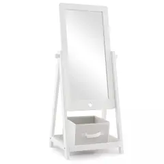 Kids Freestanding Full Length Dressing Floor Mirror w/ Shelf Storage Bin White