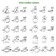 30 Pcs Mini Cookie Cutters Small Heart Star Flower Round Square Hexagon Oval Diamond Shapes Cookie Cutters, Polymer Clay Cutters for Kids, Geometric Set for Biscuit Cutter, Fruit Cutter