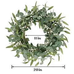 20 inches Artificial Eucalyptus Wreath for Front Door Fall Wreath Green Leaf Wreath for Window Wedding Decor Home Porch Farmhouse Patio Garden Decor