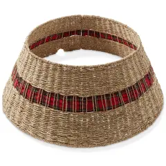 Casafield Christmas Tree Collar, Woven Farmhouse Tree Base Cover with Cord Cut Out