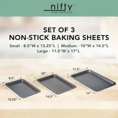 (Set of 3)Cookie & Baking Sheets&ndash; Non-Stick Coated Steel, Dishwasher Safe, Oven Safe up to 450 Degrees, includes Large/Med/Small Pans