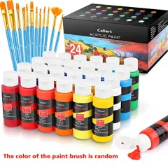 24 Colors Acrylic Paint Set With 12 Brushes, (59ml, 2oz) Art Craft Paints Gifts for Artists Kids Beginners & Painters, Easter Basket Stuffers Pumpkin Canvas Ceramic Rock Painting Supplies Kit