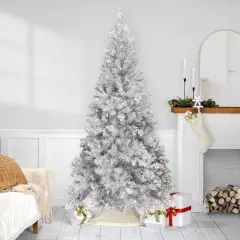 Northlight Pre-Lit Artificial Tinsel Christmas Tree - Silver - 7' - Clear Lights