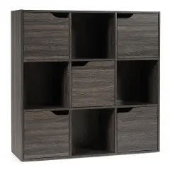 Costway 9 Cube Bookcase Cabinet Wood Bookcase Storage Shelves Room Divider Organization Gray/White