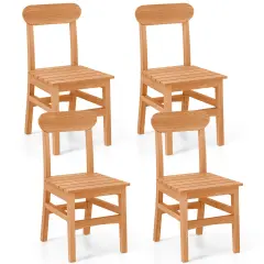 Costway 1/2 PCS Patio Teak Wood ChairWooden Armless Dining Chair with Slatted Seat