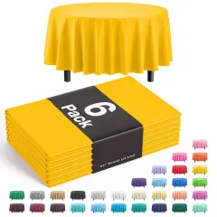 Exquisite Disposable Round Plastic Tablecloths &ndash; 6 Pack 84" Disposable Table Cloths &ndash; Indoor/Outdoor Party Tablecloth &ndash; Round Plastic Table Cover for Events & Party Supplies Yellow