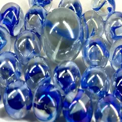 25 Glass Marbles GREAT WHITE SHARK Clear/Blue Game Pack Shooter