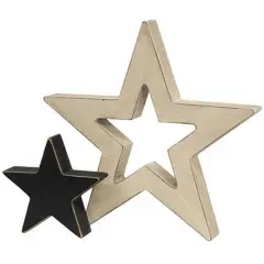 2/Set Black and White Wood Stars Set Rustic Table Decor for Memorial Day