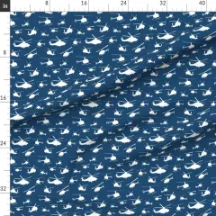 Various Fabrics by the Yard or Fat Quarter Navy Blue White Small Helicopters Aviation Airplane Flight Military Custom Printed Fabric by Spoonflower