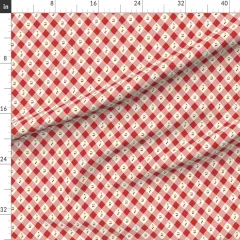 Various Fabrics by the Yard or Fat Quarter Red And White Checkerboard Cherry Vintage Check Kitchen Fruit Farmhouse Plaid Custom Printed Fabric by Spoonflower