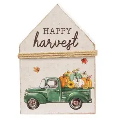 Happy Harvest House Sitter with Pumpkin Truck Fall Table Shelf Decor