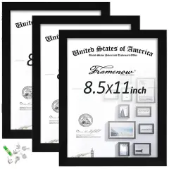 Framenow,8.5x11 Picture Frames Set of 3, Made of Real High Definition Glass and Solid Frame to Display Certificate or Pictures 8.5x11,To Wall and Tabletop Mounting, black. (8.5x11'')