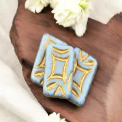 *6* 19x13mm Bronze Washed Matte Blue Turquoise Rectangle Beads