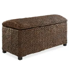 36" Storage Chest Trunk w/ Curved Lid, Safety Hinge in Water Hyacinth Wicker Espresso