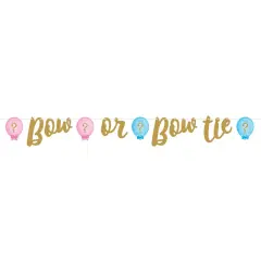 Gender Reveal Balloons Ribbon Glitter Banner