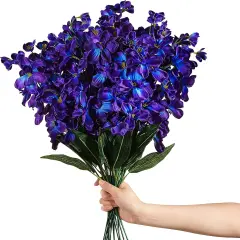 16 Pieces 27 Inches Artificial Purple Blue Orchid Faux Flowers Purple Orchids Silk Flowers for Wedding Dinning Home Restaurant Decoration Bridal Bouquet Corsage Boutonniere Wreath Decor