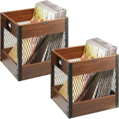 X-cosrack 2 Packs Vinyl Record Storage Crate, Wooden LP Album Shelf Cube Organizer Box