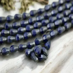 *15* 6x8mm Navy Blue Picasso Vertical Teardrop Beads