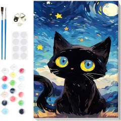 Starry Night Cat Paint by Numbers for Adults Beginners Framed, Easy Adults' Paint-by-Number Kits, Adult Paint by Number Kits on Canvas, Acrylic Number Painting for Home Decor, 8x12in