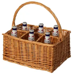 Wickewise Indoor and Outdoor 6 Bottle Wine and Beverage Wicker Tote Basket &ndash; Perfect for Beer, Champagne, Bar Accessories, Home Bars, Picnics, Parties, and Bachelor Party Favors, Brown