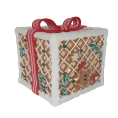 7.9" Gingerbread Candy Gift Box Christmas Decoration with Bow - Red