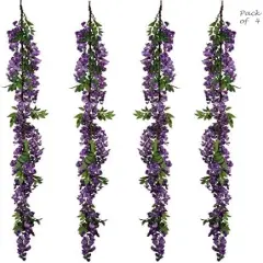 6PC 60-Inch Purple Silk Wisteria Garland | 12 Hanging Flowers | Lifelike Detail | Event Decor | Home & Wedding Accents | Indoor/Outdoor Use | Easy Installation