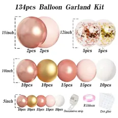 154 PCS Rose Gold Balloons Garland Arch Kit, Rose Gold Pink White Confetti Balloons for Women Girls Princess Engagement Bridal Shower Wedding Bachelorette Brithday Party Decoration&hellip;