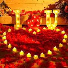 6000 Pieces Artificial Rose Petal with 72 Pieces Romantic Heart Led Candle Flameless Love Led Tealight Candle for Valentine's Day Romantic Night Anniversary Table Decor (Warm White Light)