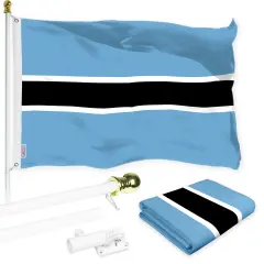 G128 Combo Pack: 6 Ft Tangle Free Aluminum Spinning Flagpole (White) & Botswana Batswana Flag 3x5 Ft, LiteWeave Pro Series Printed 150D Polyester | Pole with Flag Included