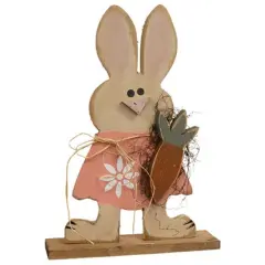 Decorative Wooden Standing Bunny with Blush Dress for Easter and Spring
