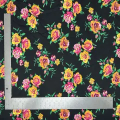 1 Yard Techno Crepe Knit Floral Print Fabric Soft Stretch 58"-60" Width Black/Green