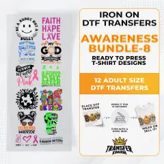 Iron on DTF Transfer Awareness Month Bundle 8 - 12 Best Seller T-shirt Designs Ready To Press