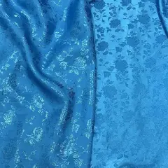 1 Yard Royal Blue Rose Floral Jacquard Satin Fabric, 100% Polyester, 60/59&Prime; Width