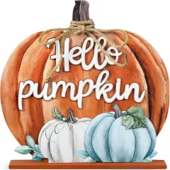 Thanksgiving Decoration Wooden Fall Hello Pumpkin Sign Autumn Pumpkin Table Decor 11 Inch
