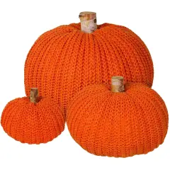 Set of 3 Faux Fall Decorative Orange Pumpkins Crochet