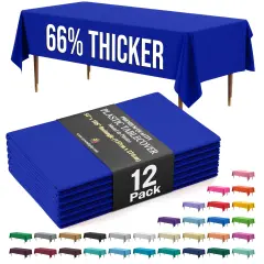 Exquisite 12-Pack Premium Plastic Tablecloth 54in. x 108in. Rectangle Plastic Table Cover Dark Blue