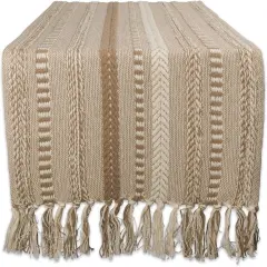 Farmhouse Braided Stripe Table Runner Collection, 15x72 (15x77, Fringe Included), Stone