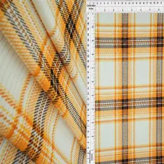 Soft 4&times;2 Rib Knit Plaid Fabric, 87% Polyester, 58/60&Prime; Width Stretchy Apparel Material IVORY/MUSTARD