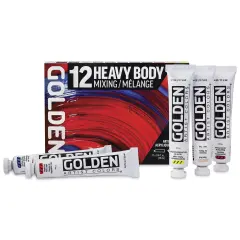 Golden Heavy Body Artist Acrylic Set - Mixing Set of 12 with Gloss Glazing Liquid, 22 ml Tubes
