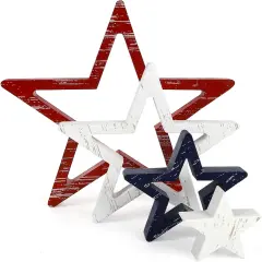 4th of July Decorations Stars Set of 4 For Tabletop, Red White Blue