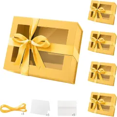 5 Yellow Easter Gift Boxes with Windows, 9x6.5x3.8 Inches, Clear Gift Boxes for Presents Contain Ribbons, Cards, Bridesmaid Proposal Boxes, Gift Boxes with Magnetic Lids