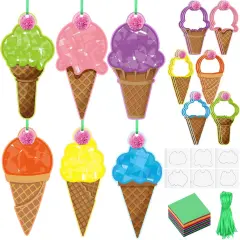 24 Sets Summer Craft Kits Ice Cream Tissue Paper Craft DIY Make Your Own Ice Cream Hanging Ornaments for Summer