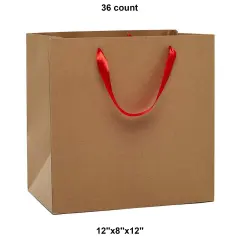 Heavy Kraft Euro Tote 12" x 8" x 12" with Satin Ribbon Handles Red