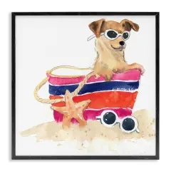 Stupell Industries Sandy Dog in Beach Bag Framed Giclee Wall Art Design by Geoff Allen