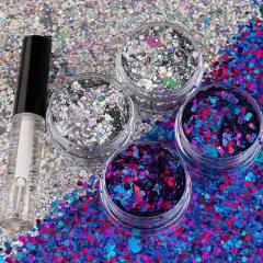 2 Colors of Holographic Chunky Glitter with Quick Dry Glue Pack 5,